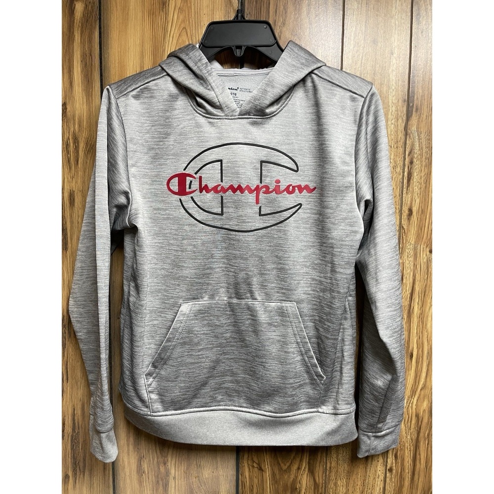 Champion Boys Gray Red Logo‎ Hoodie Size 14/16